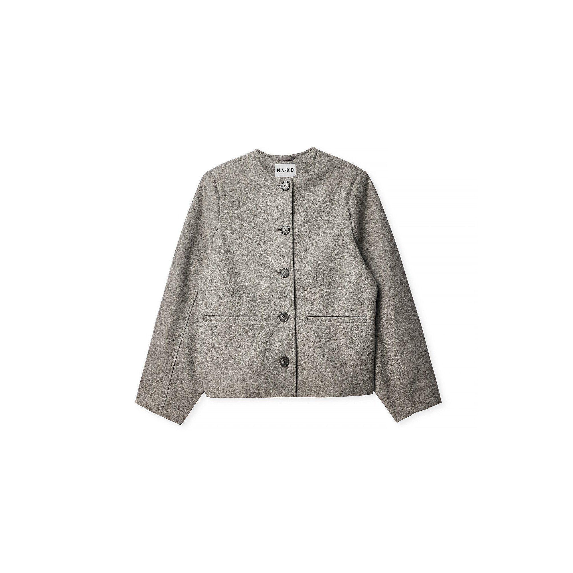 Chic Grey Rounded Sleeve Short Coat - Women's Stylish Button-Front Jacket